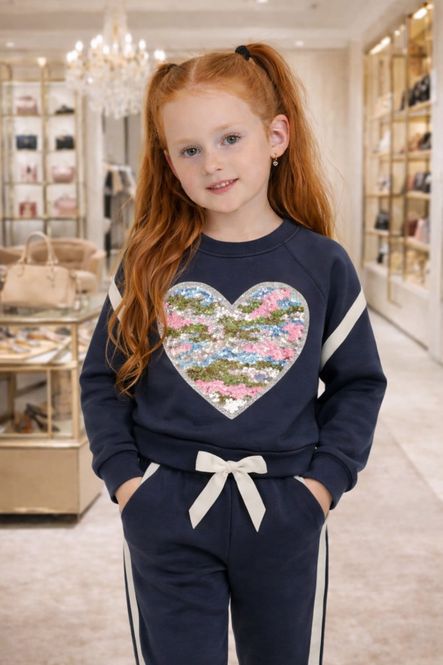 Hoofdbeeld Marine joggingpak met paillettenhart