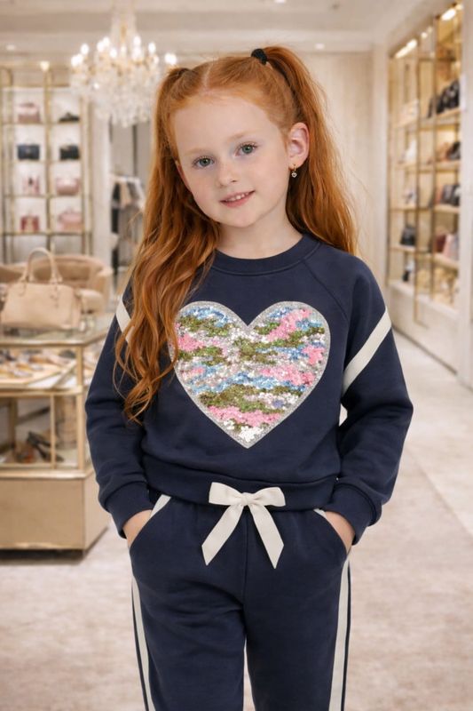 Marine joggingpak met paillettenhart